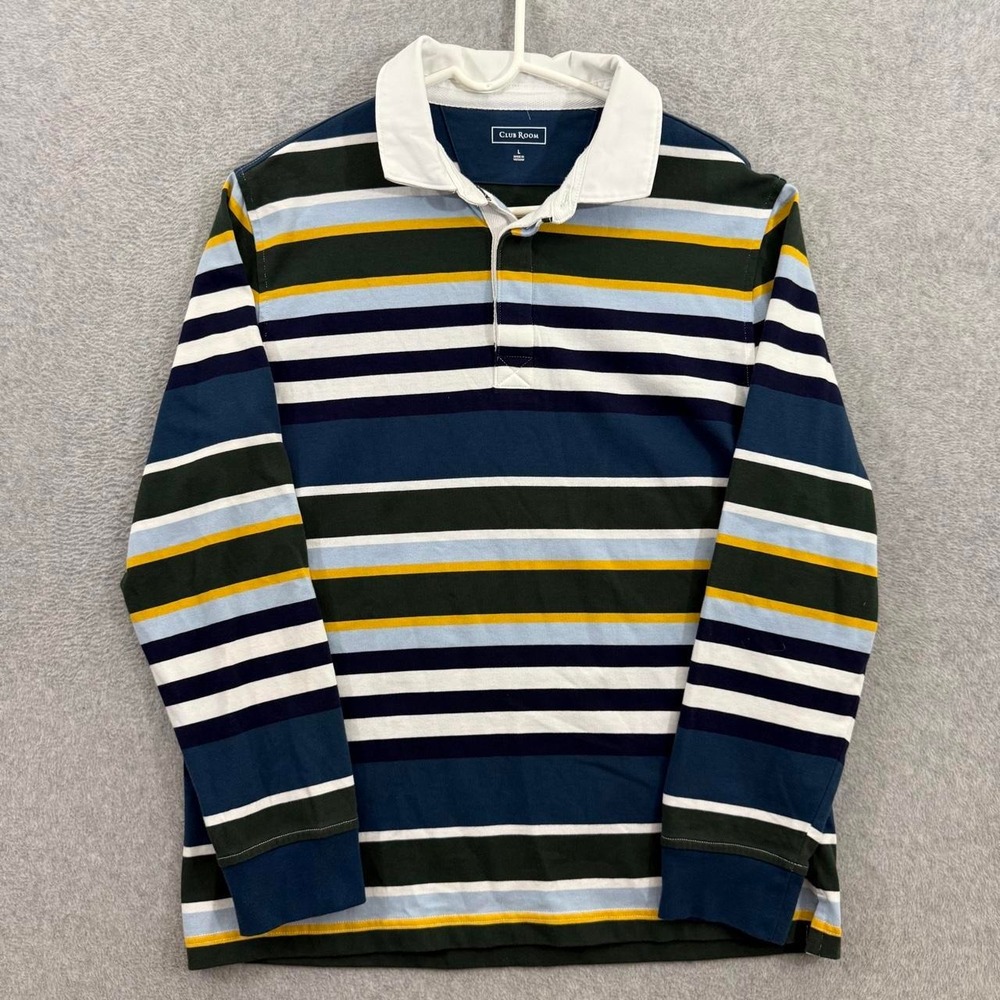 Club Room Rugby Shirt Men's Large Multicolor Stripe Long Sleeve Polo Preppy
